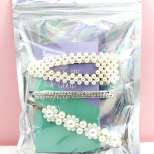 Locks and Mane 4-Piece Hair Clips Set - Faux Pearls + Rhinestones NIB